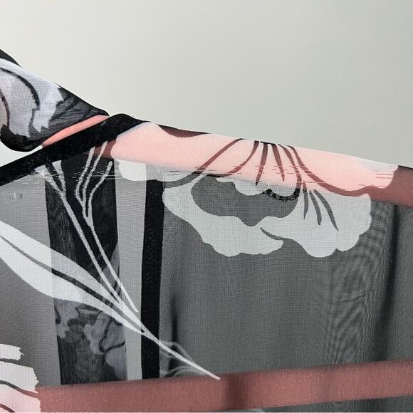 Vintage Black & White Floral Duster Coverup‎ Kimono Lingerie Robe - Picture 11 of 11
